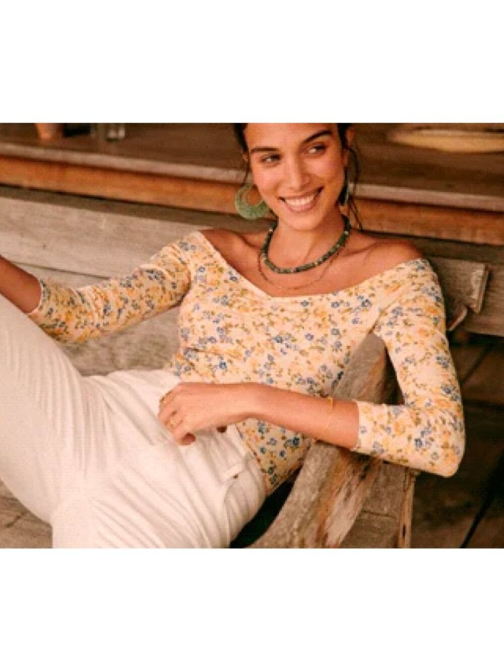 Sezane Floral Bodysuit - Blue and Yellow